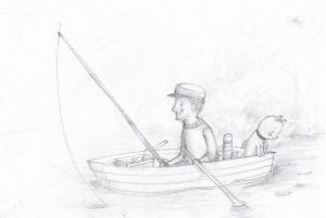 Fishing, pencil sketch